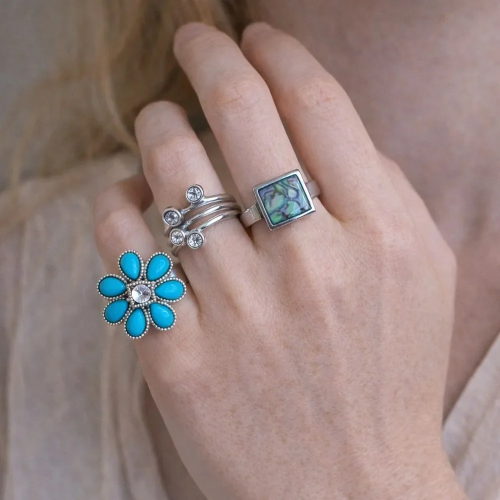 Turquoise and Silver Flower Ring